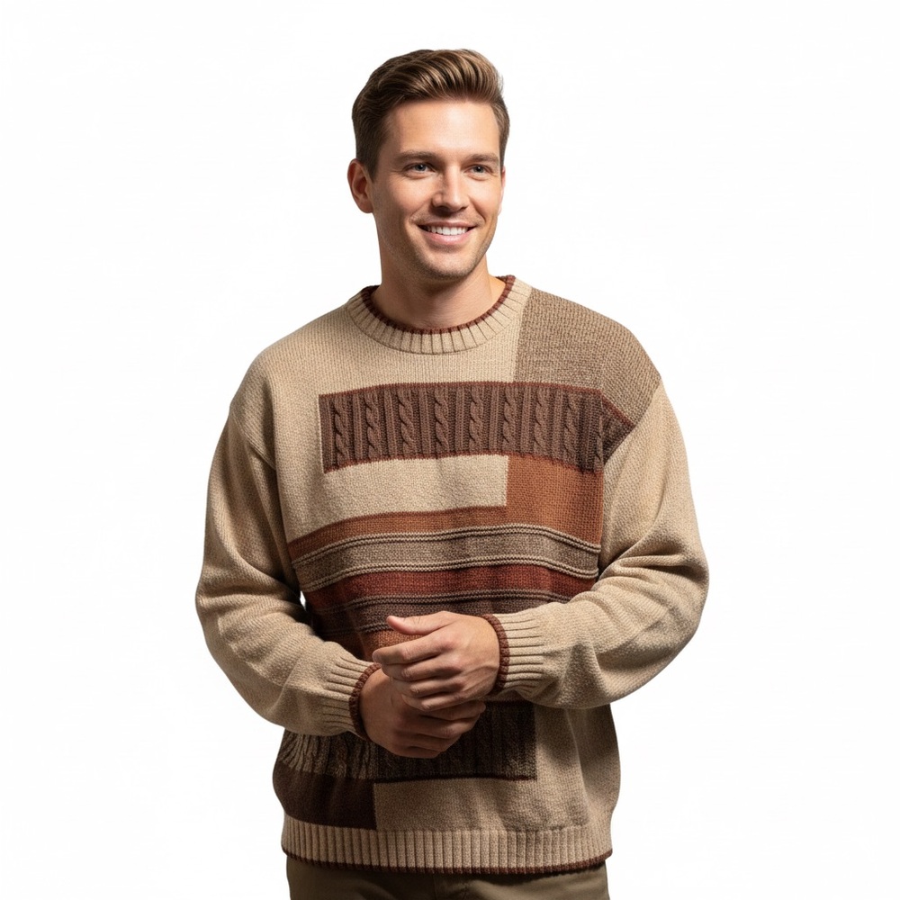 Liberty Sweaters Men’s Color-block Vintage Oversize Cozy Grandpa Autumn Size L